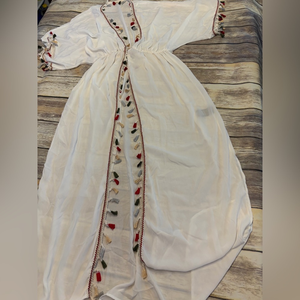 Pura‎ Vida White Coverup with Colorful Tassels